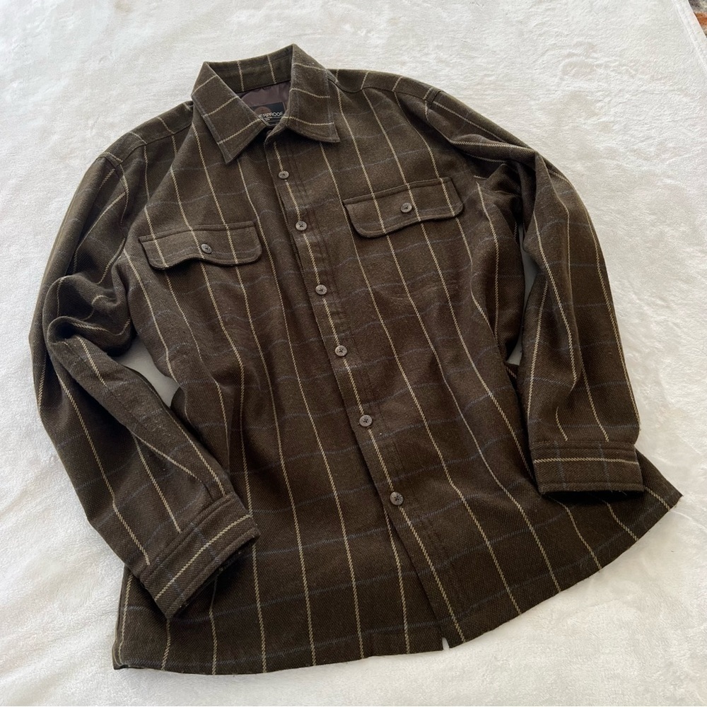 VINTAGE Weatherproof Wool Blend Brown Plaid Button Up Men’s Shirt